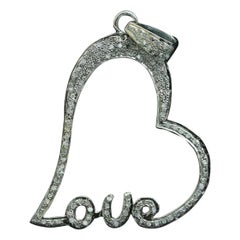 Pendentif Love Heart en diamant pavé naturel en argent 925 Bijoux en diamant faits à la main.