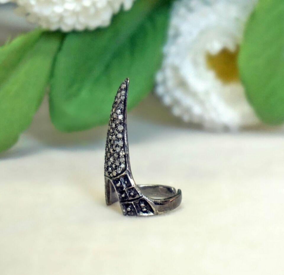 Natural Pave Diamond Nail Ring 925 Silver Diamond Handmade Nail Ring. In New Condition For Sale In Chicago, IL