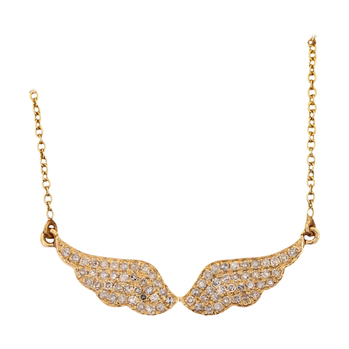 Natural Pave Diamond Necklace 14k Gold Angel Wing Pendant Anniversary Gift.
