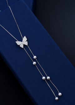 Natural Pave Diamond Necklace 925 Sterling Silver Butterfly Shaped Pendant Gift.