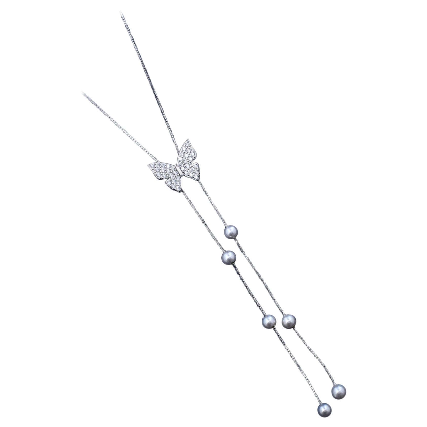 Collana con pavé di diamanti naturali in argento Sterling 925 Ciondolo a forma di farfalla Regalo.