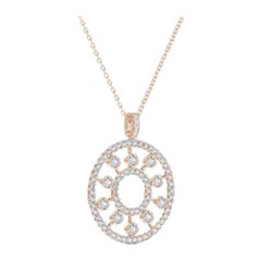 Natural Pave Diamond Necklace 925 Sterling Silver Circle Shaped Pendant For Her.