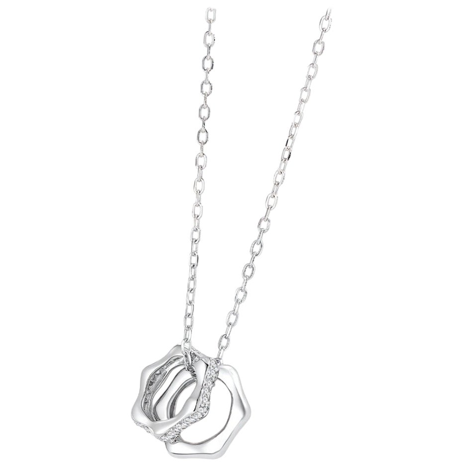 Collar de diamantes con pavé natural Colgante doble para mujer Plata de ley 925 en venta