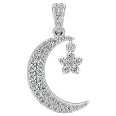 Natural Pave Diamond Necklace Gift 925 Sterling Silver Crescent Moon Pendant.