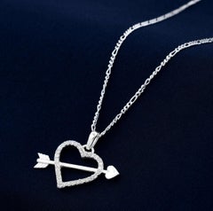 Natural Pave Diamond Necklace Heart Shaped Pendant 925 Sterling Silver Necklace