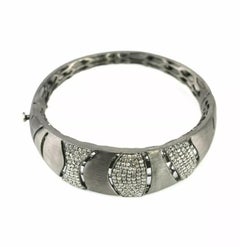 Natural Pave Diamond Oval Bangle 925 Sterling Silver Jewelry