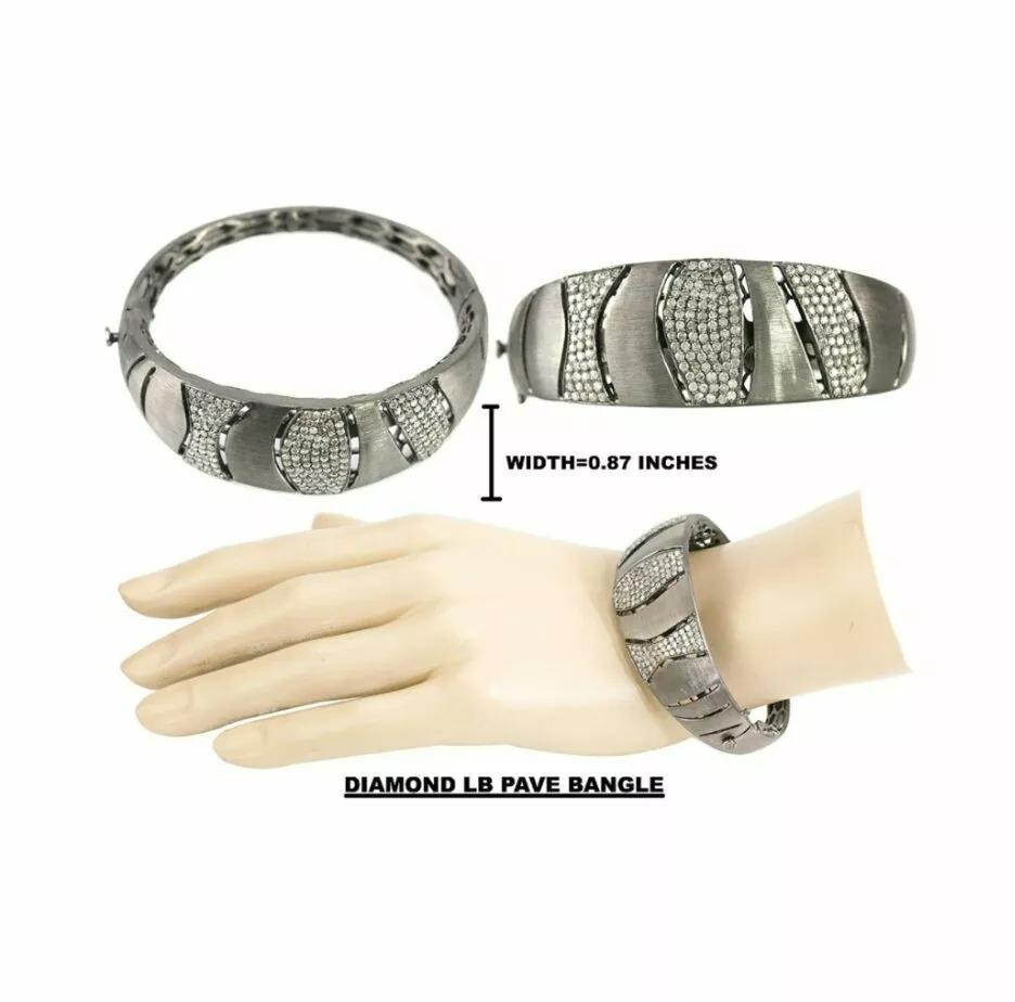 Natural Pave Diamond Oval Bangle 925 Sterling Silver Jewelry In New Condition For Sale In Chicago, IL