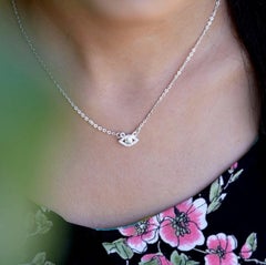 Natural Pave Diamond Pendant Eye Shaped 925 Sterling Silver Necklace Simple Gift