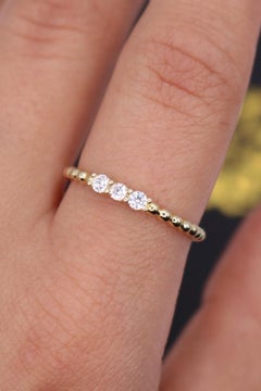 Natural Pave Diamond Ring 14k Solid Gold Three Stone Wedding Anniversary Ring.