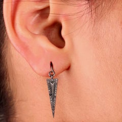 Natural Pave Diamond Spike Hook Earrings For Women 925 Sterling Silver Gift.