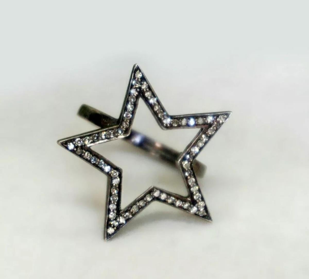 Bague étoile en diamants pavés naturels 925, bijouterie faite à la main, cadeau de anniversaire pour fille Neuf - En vente à Chicago, IL