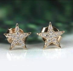 Natural Pave Diamond Star Stud Earring 14k Gold Fine Jewelry Solid Gold Jewelry.