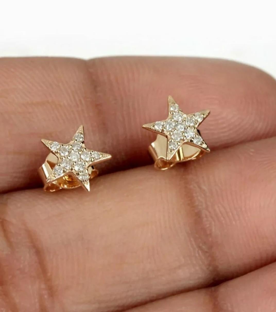 Art Deco Natural Pave Diamond Star Stud Earring 14k Gold Fine Jewelry Solid Gold Jewelry. For Sale