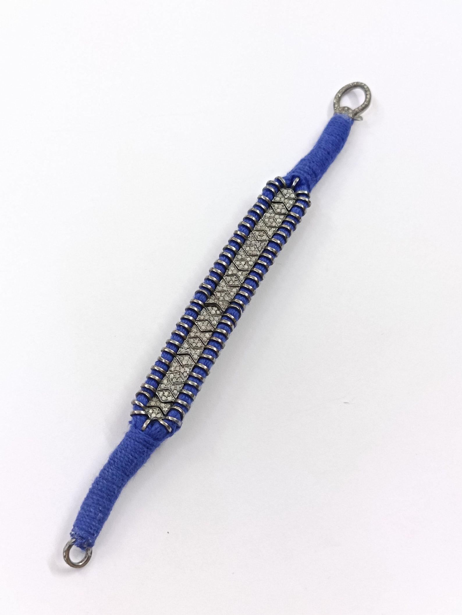 Natural Pave Diamond Thread Macrame Bracelets 925 Sterling Silver Antique Gift. For Sale 5