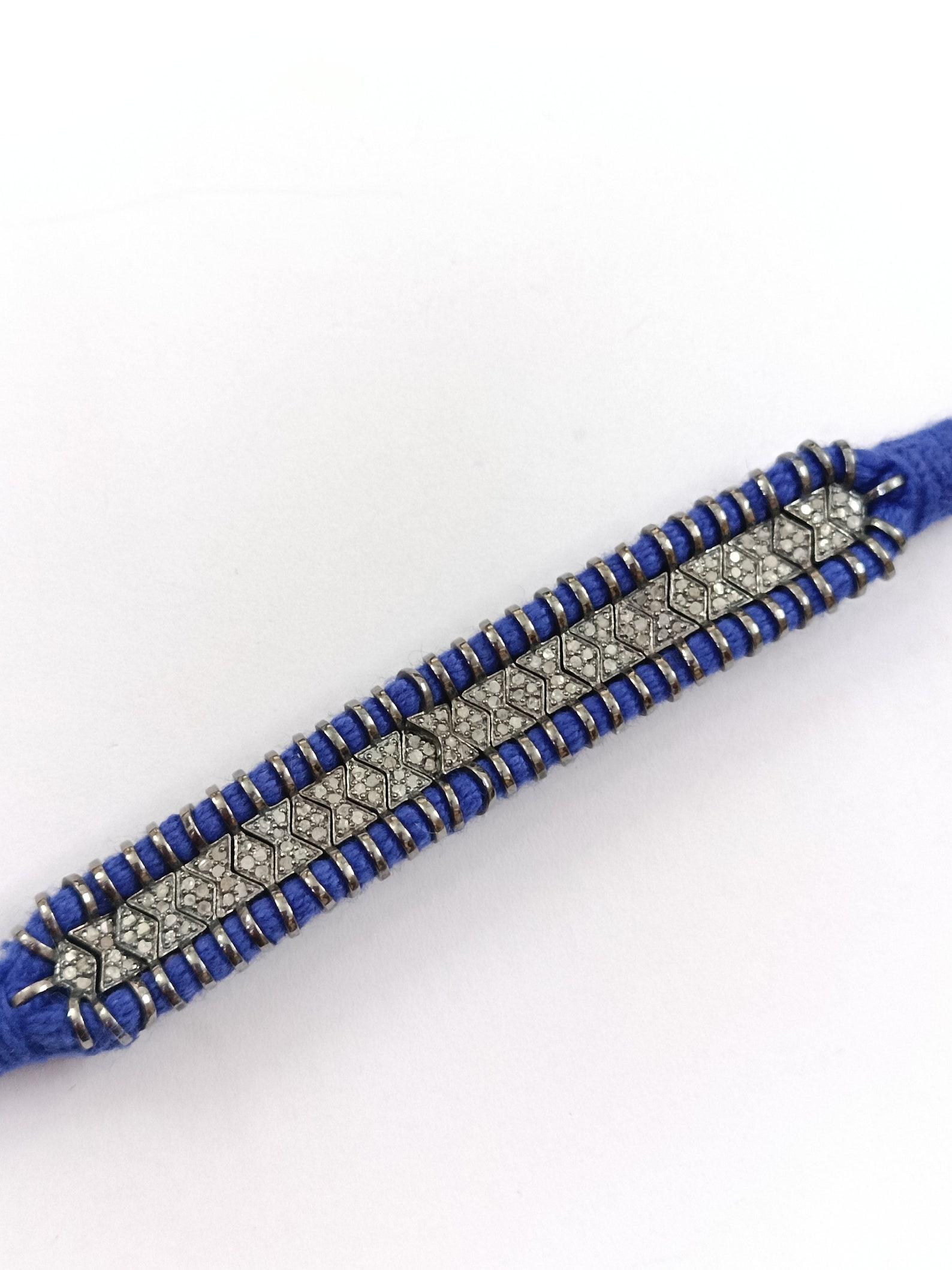 Natural Pave Diamond Thread Macrame Bracelets 925 Sterling Silver Antique Gift. For Sale 7