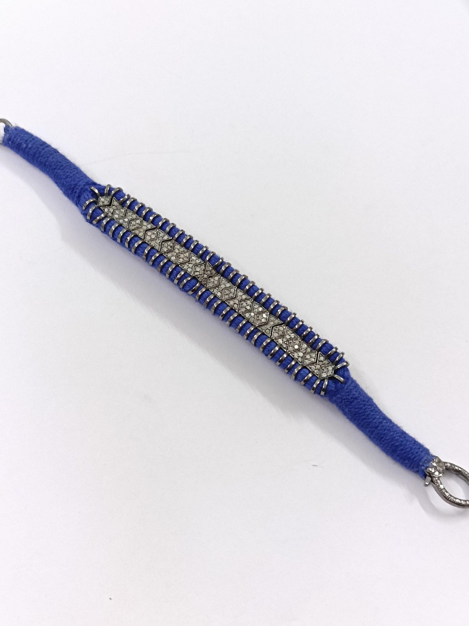 Art Deco Natural Pave Diamond Thread Macrame Bracelets 925 Sterling Silver Antique Gift. For Sale