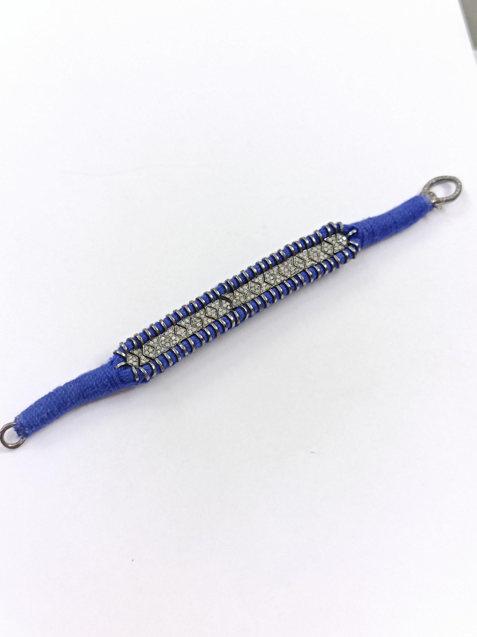 Round Cut Natural Pave Diamond Thread Macrame Bracelets 925 Sterling Silver Antique Gift. For Sale