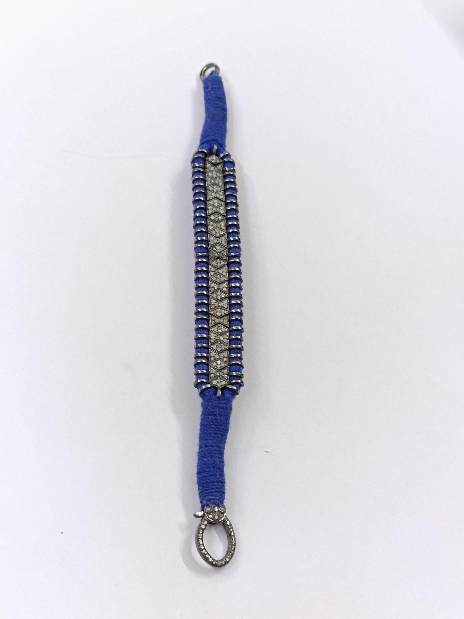 Women's or Men's Natural Pave Diamond Thread Macrame Bracelets 925 Sterling Silver Antique Gift. For Sale