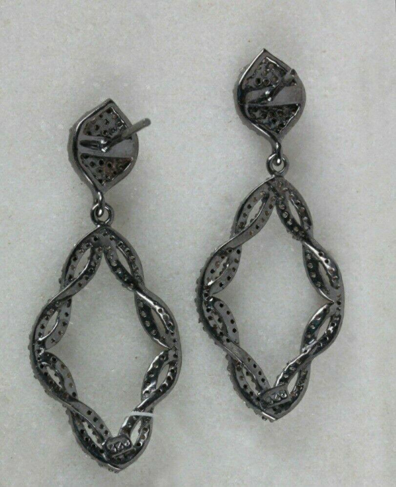 Natural Pave Diamond Vintage Style Dangle Earring 925 Silver Diamond Earring. For Sale 5