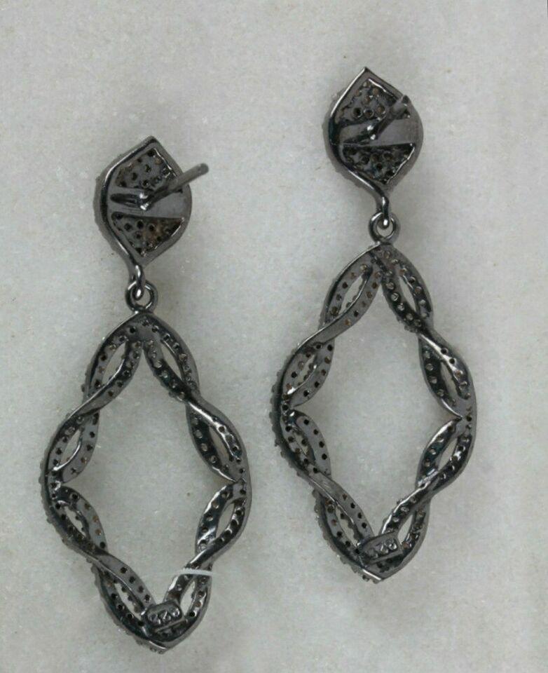 Ohrring im Vintage-Stil mit natürlichem Pave-Diamant im Vintage-Stil 925 Silber-Diamant-Ohrring. (Art déco) im Angebot