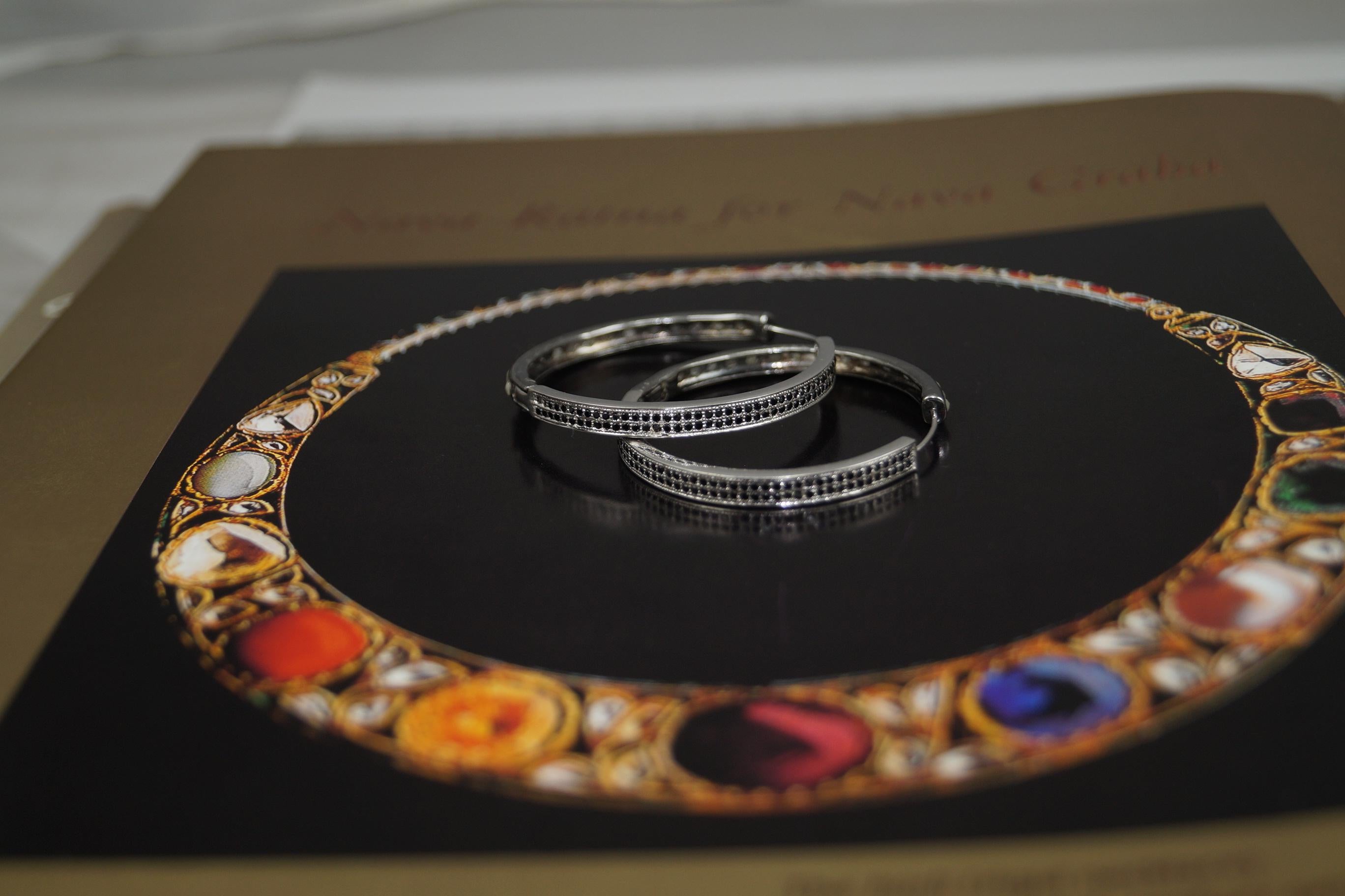 Natürliche eingefasste natürliche Diamanten oxidierte 925 Silber runde schwarze Onyx reversible Ohrringe (Rosenschliff) im Angebot
