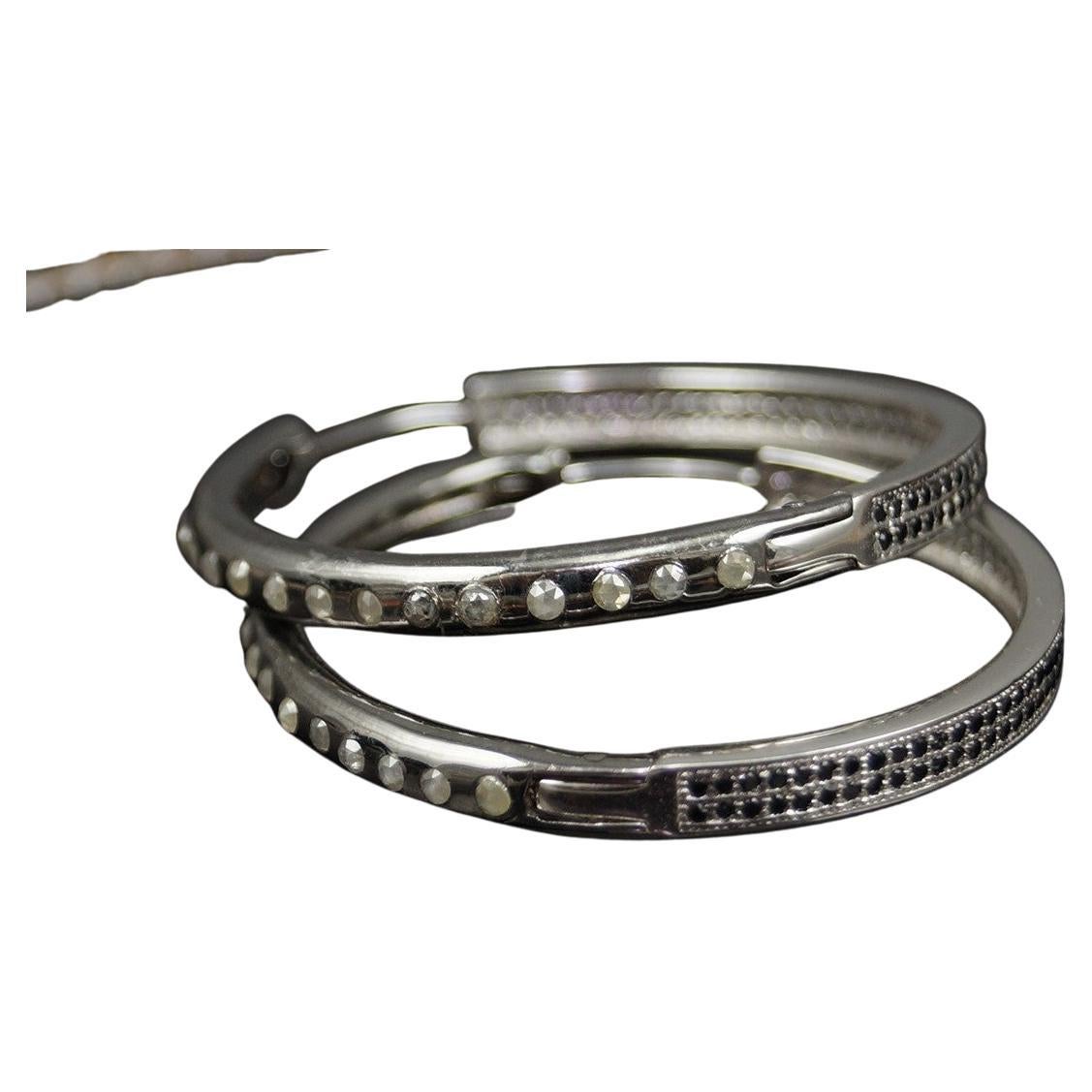 Natürliche eingefasste natürliche Diamanten oxidierte 925 Silber runde schwarze Onyx reversible Ohrringe im Angebot