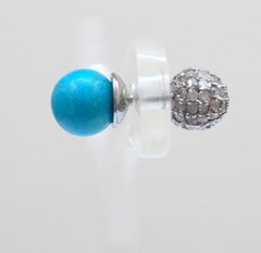 Natural Pave diamonds Turquoise Sterling silver reversible Earring Studs