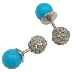 Pendientes reversibles de plata de ley con diamantes pavé naturales Turquesa