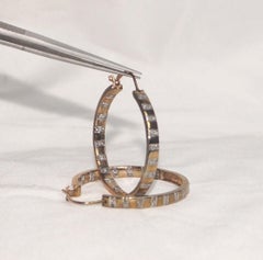 Natural pave diamonds yellow gold plated sterling silver hoops earrings