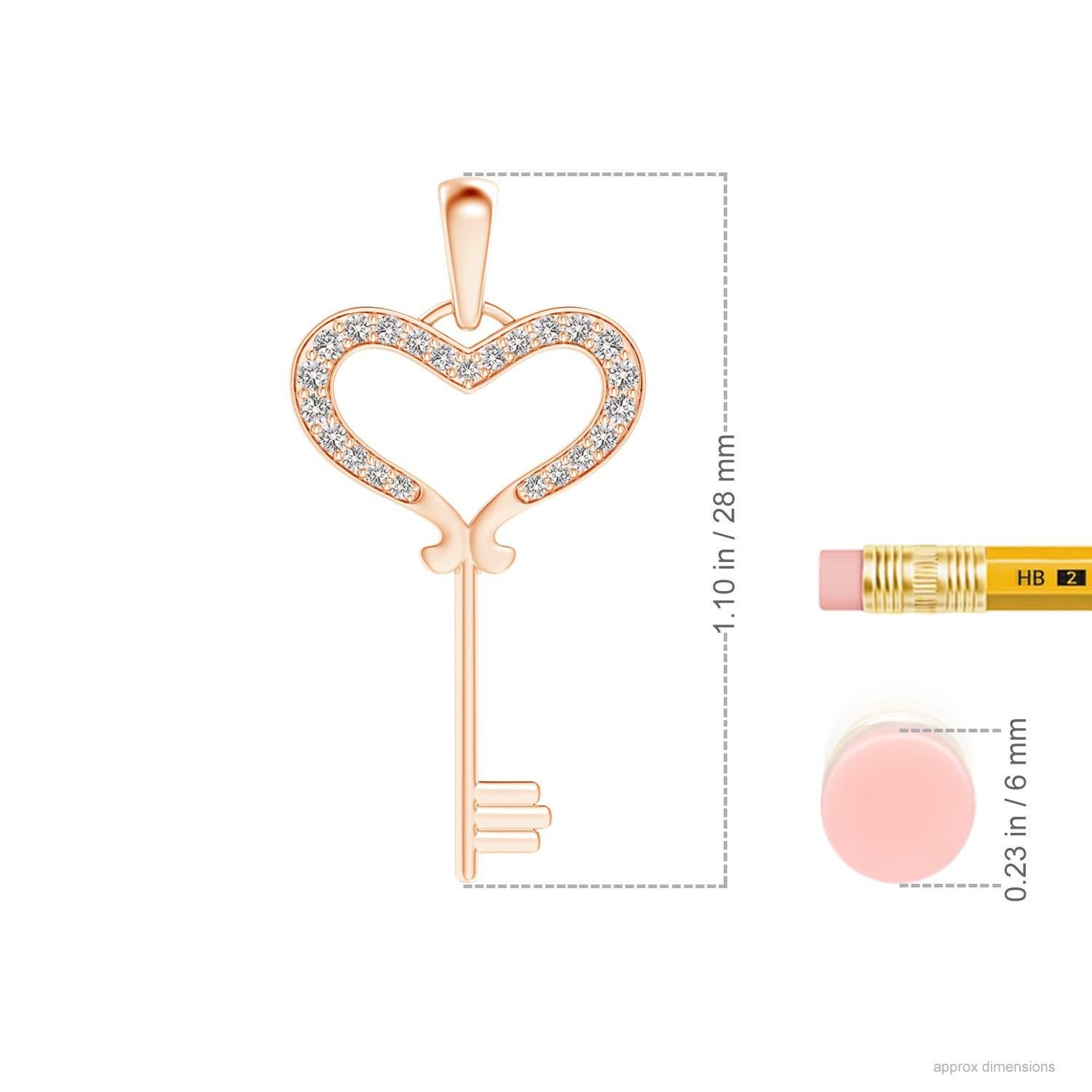 This adorable heart key pendant is designed with a touch of romance. Diamonds, encrusted on the open heart, dazzle in an intricate pave setting. Beautifully crafted in 14k rose gold, this diamond key pendant embodies timeless glamour.
Diamond is the