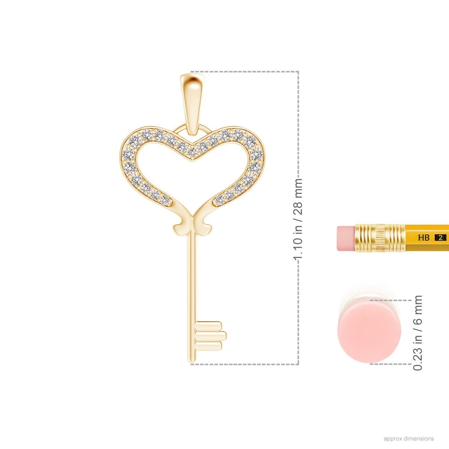 This adorable heart key pendant is designed with a touch of romance. Diamonds, encrusted on the open heart, dazzle in an intricate pave setting. Beautifully crafted in 14k yellow gold, this diamond key pendant embodies timeless glamour.
Diamond is