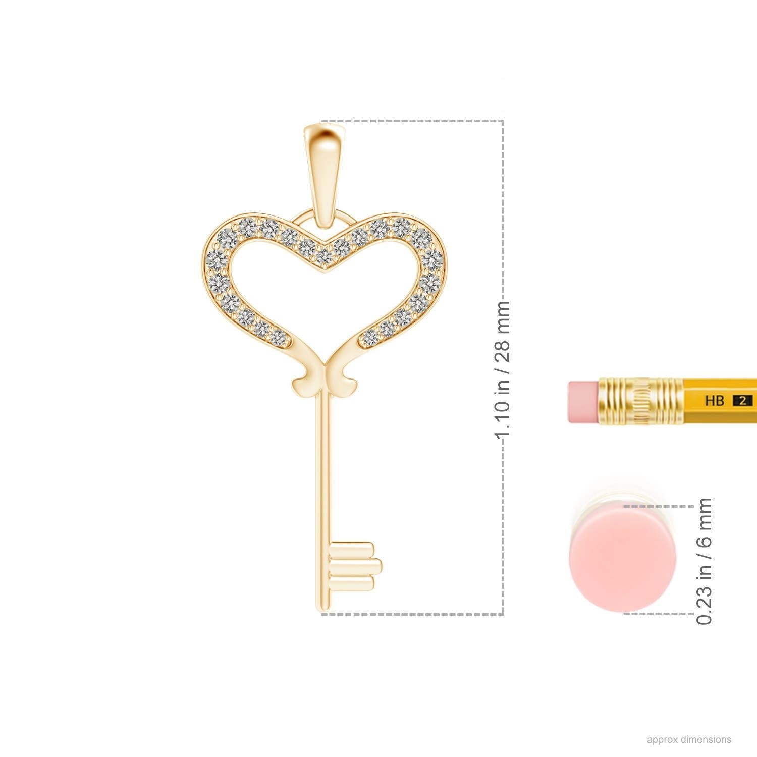 This adorable heart key pendant is designed with a touch of romance. Diamonds, encrusted on the open heart, dazzle in an intricate pave setting. Beautifully crafted in 14k yellow gold, this diamond key pendant embodies timeless glamour.
Diamond is
