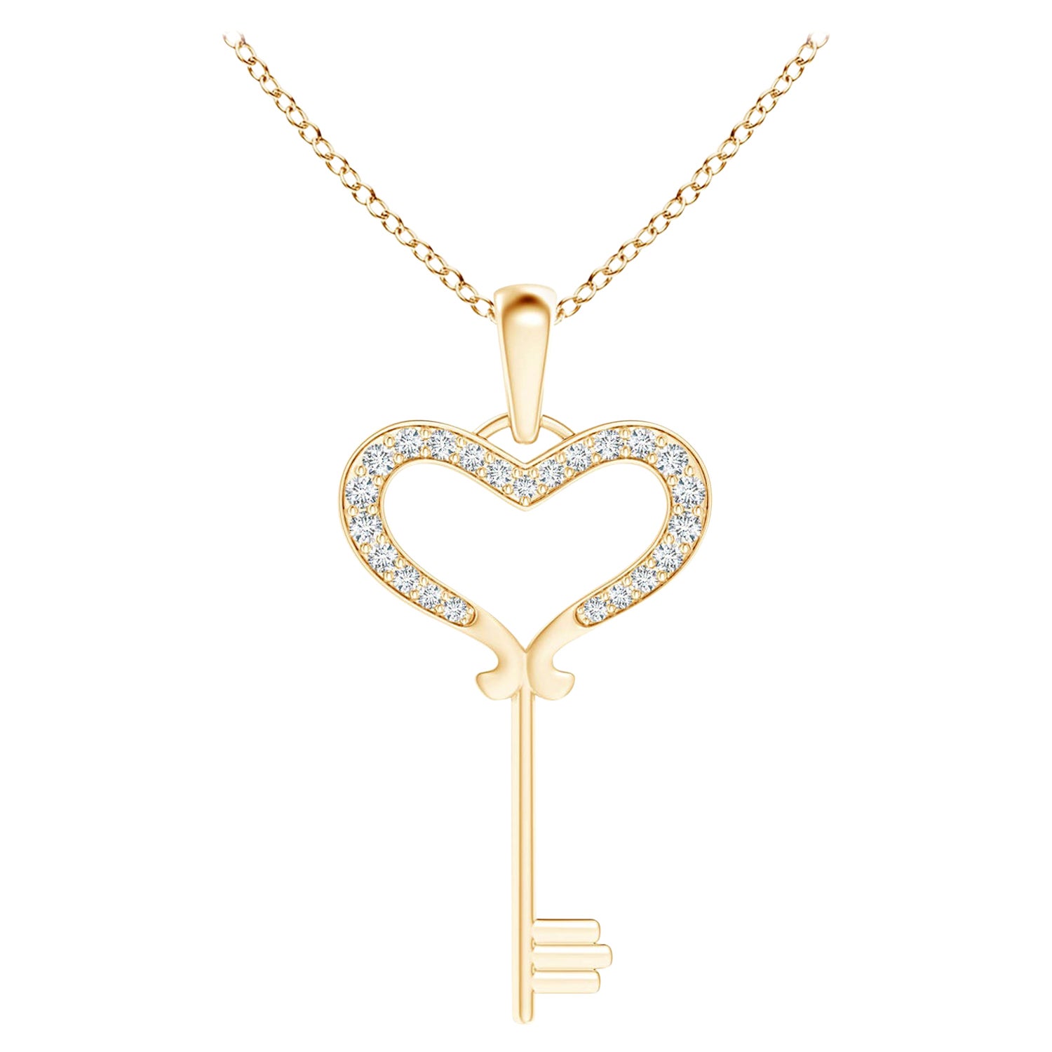 Ciondolo a forma di chiave con diamante naturale incastonato in oro giallo 14K Misura 1,2 mm in vendita