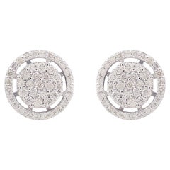 Natural Diamond Round Cluster Open Halo Stud Earrings 10k White Gold 0.55 Ct