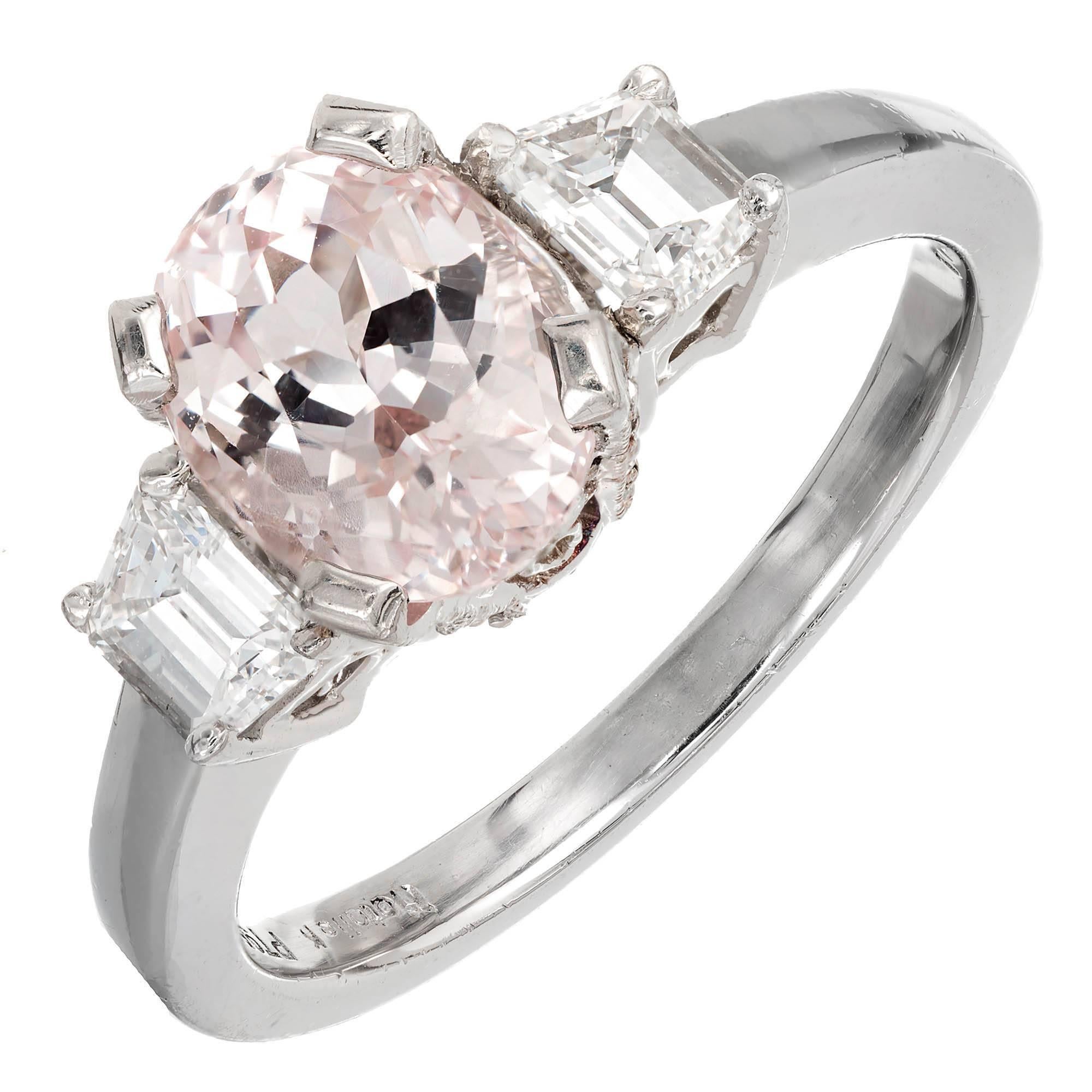 2.22 Carat Natural Peach Orange Sapphire Diamond Platinum Engagement Ring