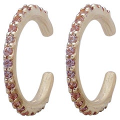 Natural Peach Sapphire Gemstone Solid 14k Yellow Gold Jewelry Cartilage Ear Cuff