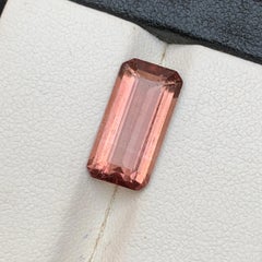 Natural Peachy Pink Tourmaline Emerald Cut 3.72 Carat Loose Gemstone for Ring