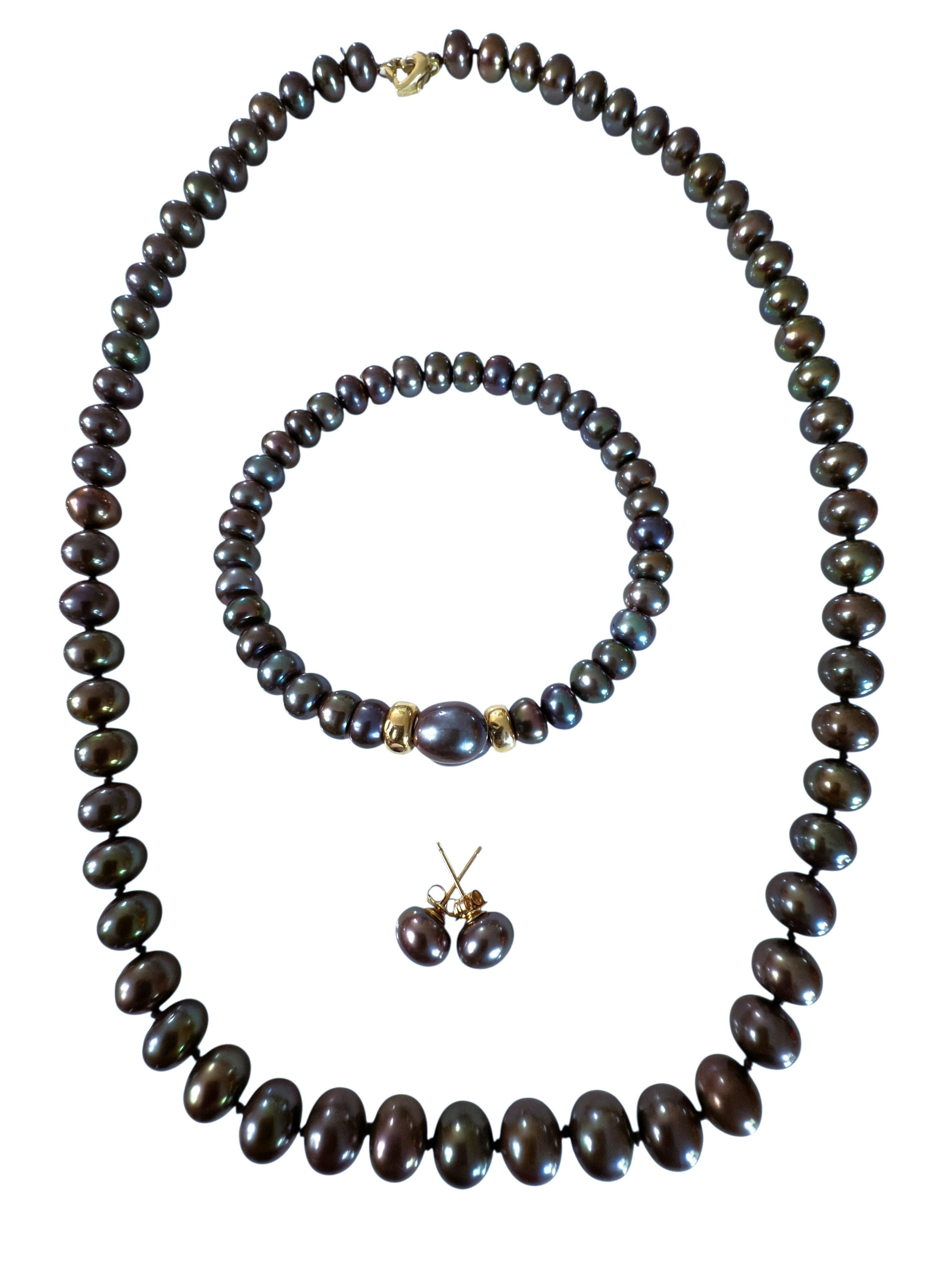 Collana di perle Nature Peacock a filo singolo con chiusura a cuore in oro giallo 14k in vendita 7