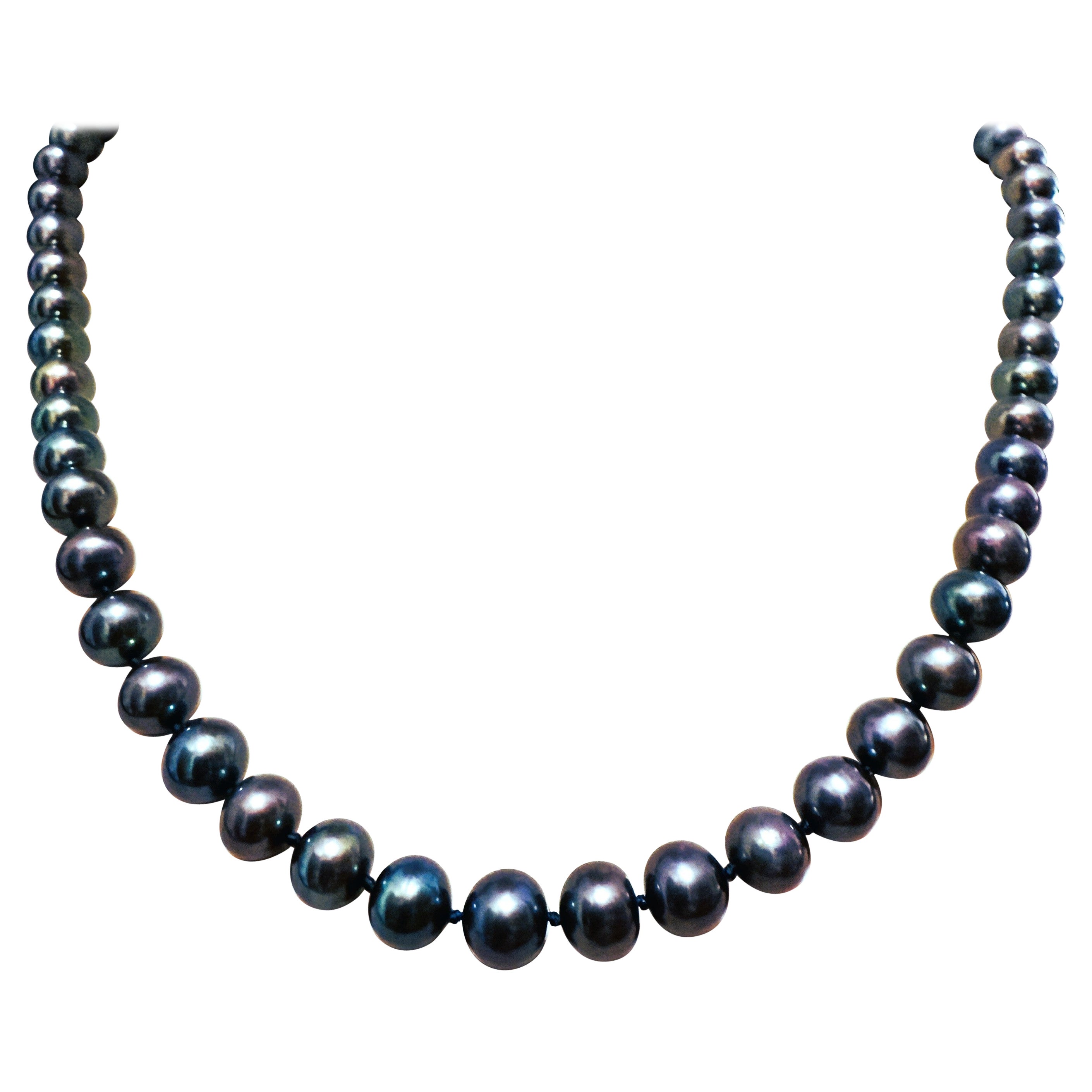 Natural Peacock Single Strand Pearl Necklace with 14k Yellow Gold Heart Clasp For Sale
