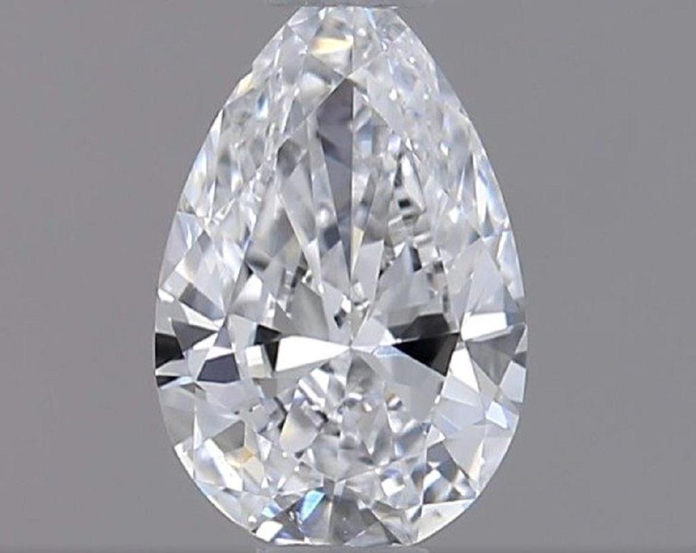 Women's or Men's Natural Pear Brilliant Diamond in 0.52 Carat D VS2, GIA Certificate For Sale