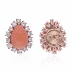 Boucles d
oreilles en or rose 18 carats avec diamant et corail poire naturel