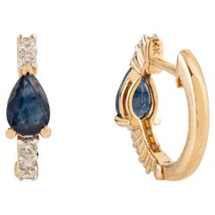 Natural Pear Cut Blue Sapphire
Diamond Huggie Hoop Earrings in 14K Yellow Gold Natural Pear Cut Blue Sapphire
Diamond Huggie Hoop Earrings in 14K Yellow Gold
