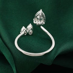 Natural 1.37 Carat Pear Cut Diamond Bypass Ring 18K White Gold Fine Jewelry