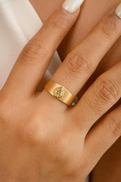 Pear Diamond Unisex Engagement Ring in 18k Solid Yellow Gold Gift for Father