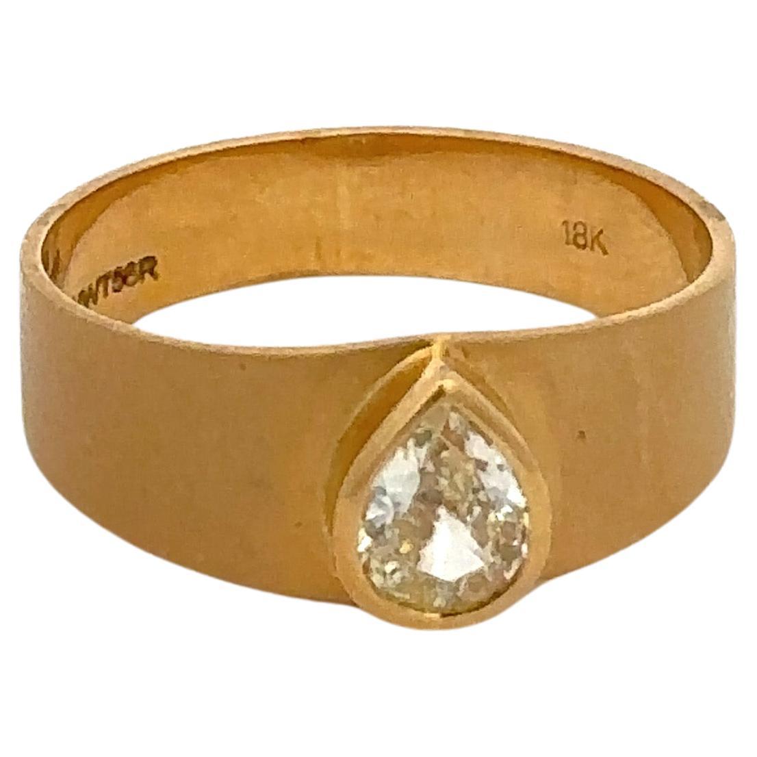 Pear Diamond Unisex Engagement Ring in 18k Solid Yellow Gold Gift for Father