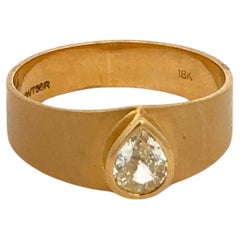 Pear Diamond Unisex Engagement Ring in 18k Solid Yellow Gold Gift for Father