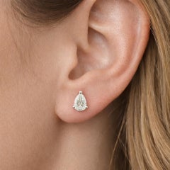 Natural Pear Cut Diamond Stud Earrings in 18K White Gold 1.02 Carats
