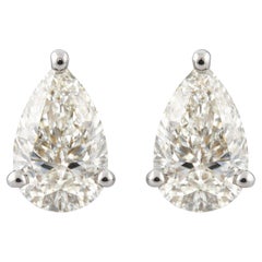 Natural Pear Cut Diamond Stud Earrings in 18K White Gold 1.02 Carats