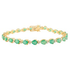 Natural Pear Cut Emerald Diamond Bracelet Made in 18k Solid Yellow Gold