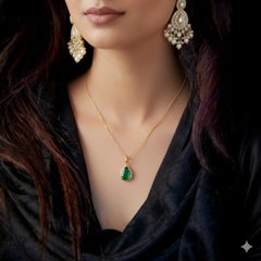 Natural Pear-Cut Emerald Pendant in 14KT Solid Gold
